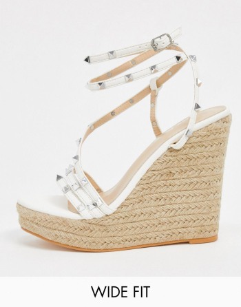 Public Desire Wide Fit Monaco Studded Espadrilles Bijele - Ženske Sandale | 57086LTXZ